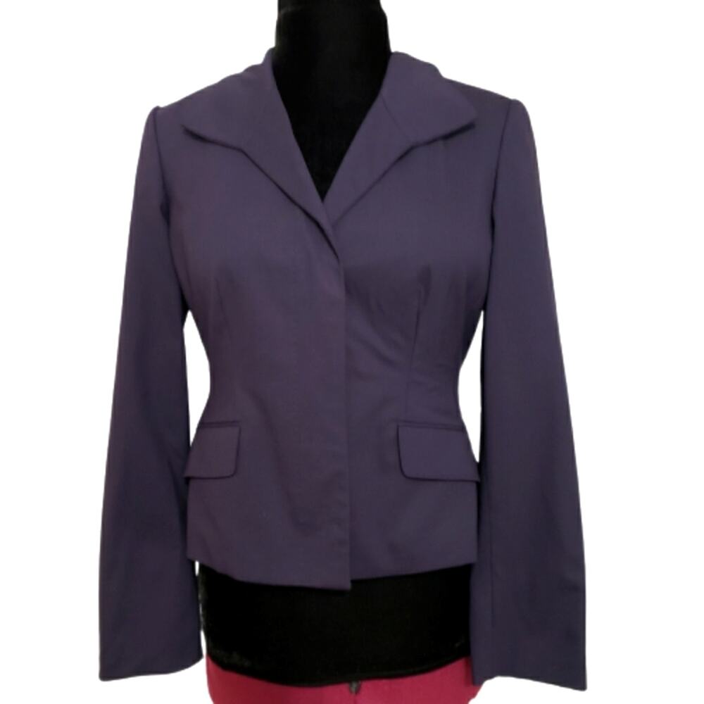 Wool Navy Blue Career Blazer by Sutton Studio Size 10 Office Minimal Jacket Vtg‎